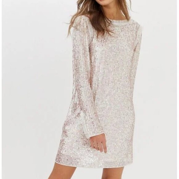 NWT BHLDN Needle & Thread Shimmer Long Sleeve Mini Dress Sz XS - Picture 2 of 12